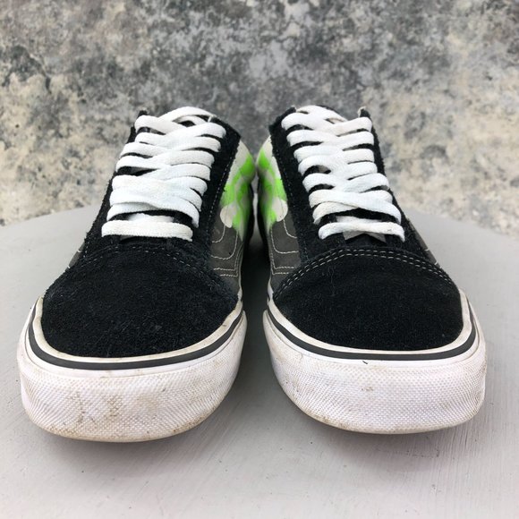 Vans Unisex 7M 8.5W Old Skool Flame Black Green Leather Low Top Lace-Up Sneakers - Picture 2 of 13